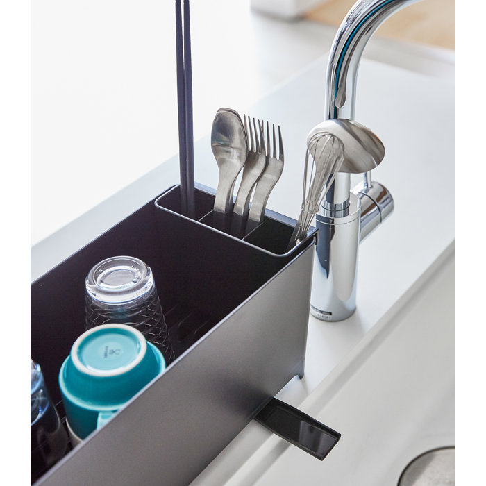 Yamazaki USA Tower Yamazaki Home Slim Dish Drainer Basket with Drainage Spout, Cutlery Utensil